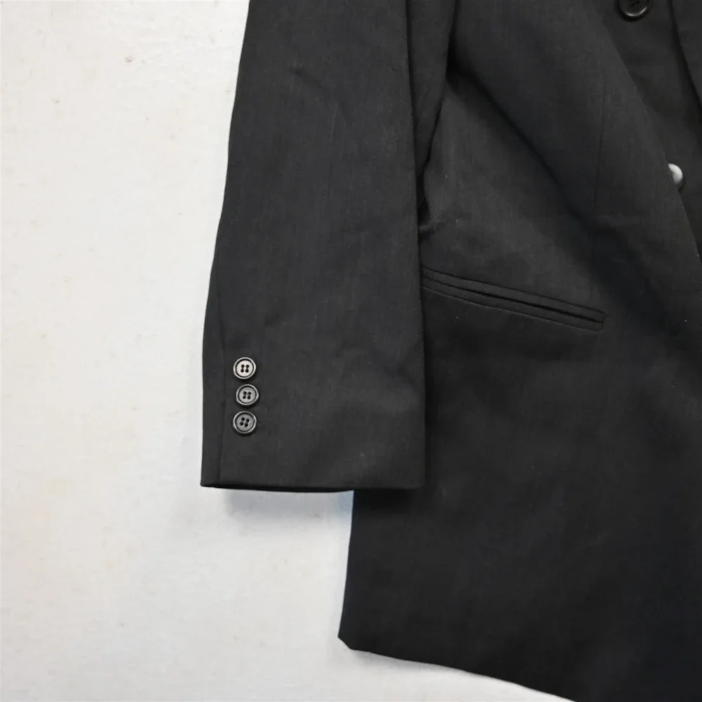 Vtg Italy Double‎ Breasted 44R Black Super 120s Marlane Wool Blazer Jacket Coat